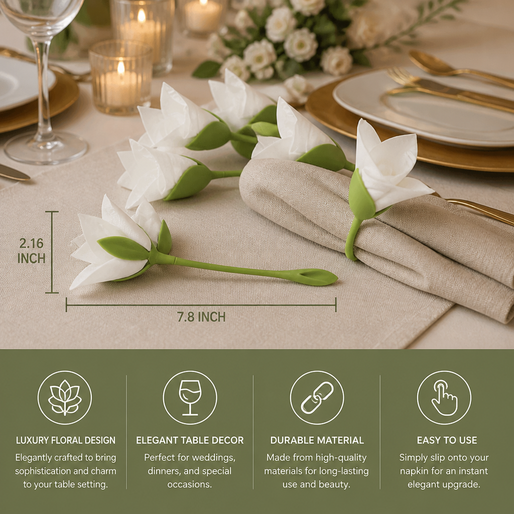 Flower napkin ring set – luxury table decoration in floral design (set of 6)