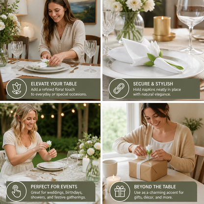Flower napkin ring set – luxury table decoration in floral design (set of 6)