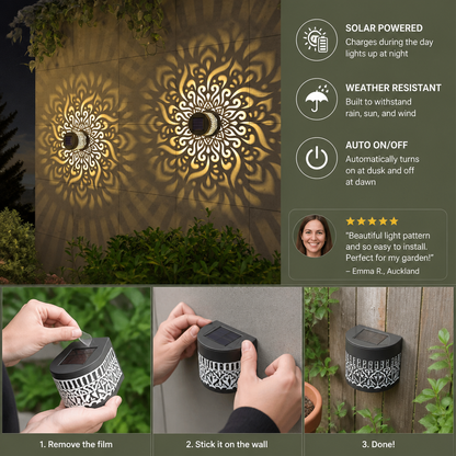 LED Solar Mandala Wall Light – Outdoor Light for Garden, Fence & Patio