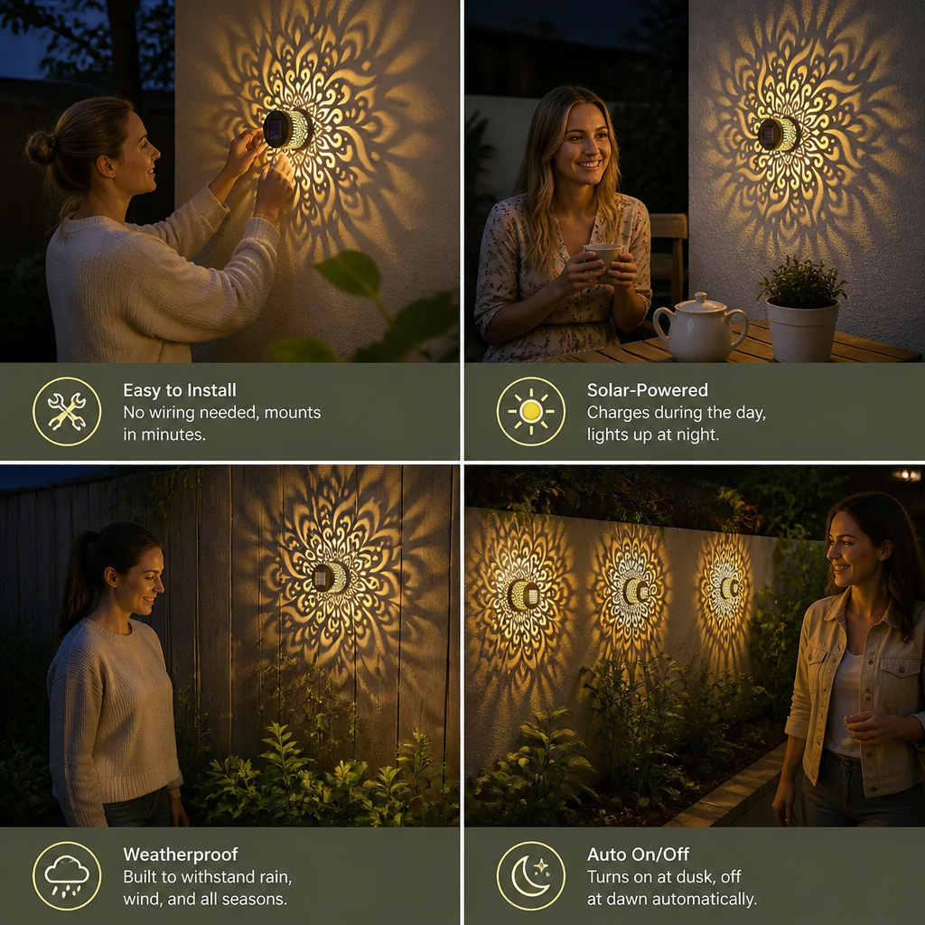 LED Solar Mandala Wall Light – Outdoor Light for Garden, Fence & Patio