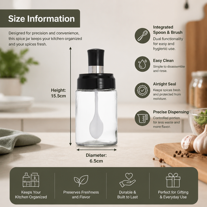 Spice Jar with Spoon & Brush - Practical Kitchen Container with Accessories