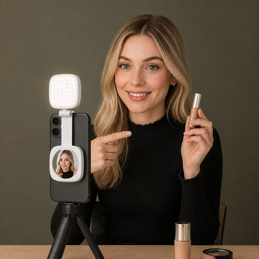 Magnetic LED Selfie & Beauty Light for Smartphones – Foldable, Portable with Mirror