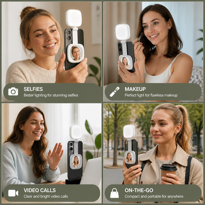 Magnetic LED Selfie & Beauty Light for Smartphones – Foldable, Portable with Mirror