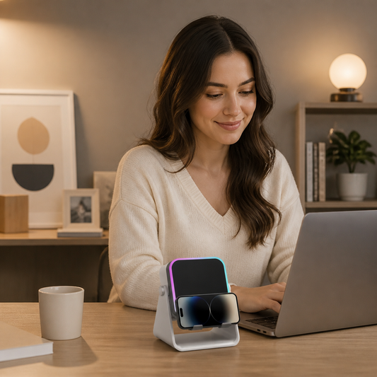 Multifunctional Bluetooth Speaker – With Lighting, Wireless Charging and Adjustable Phone Holder