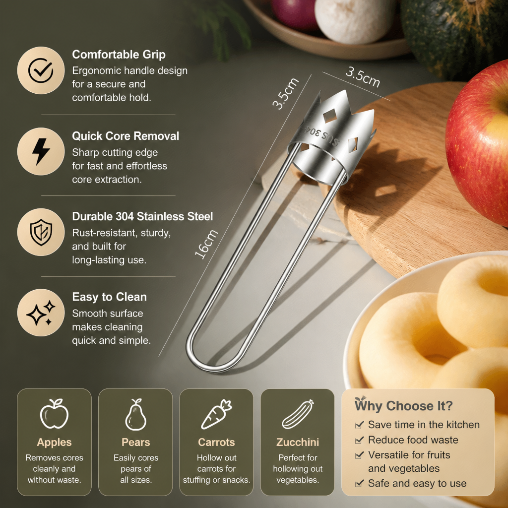 Stainless Steel Fruit Corer – Multifunctional Tool for Easily Removing Cores from Fruits & Vegetables