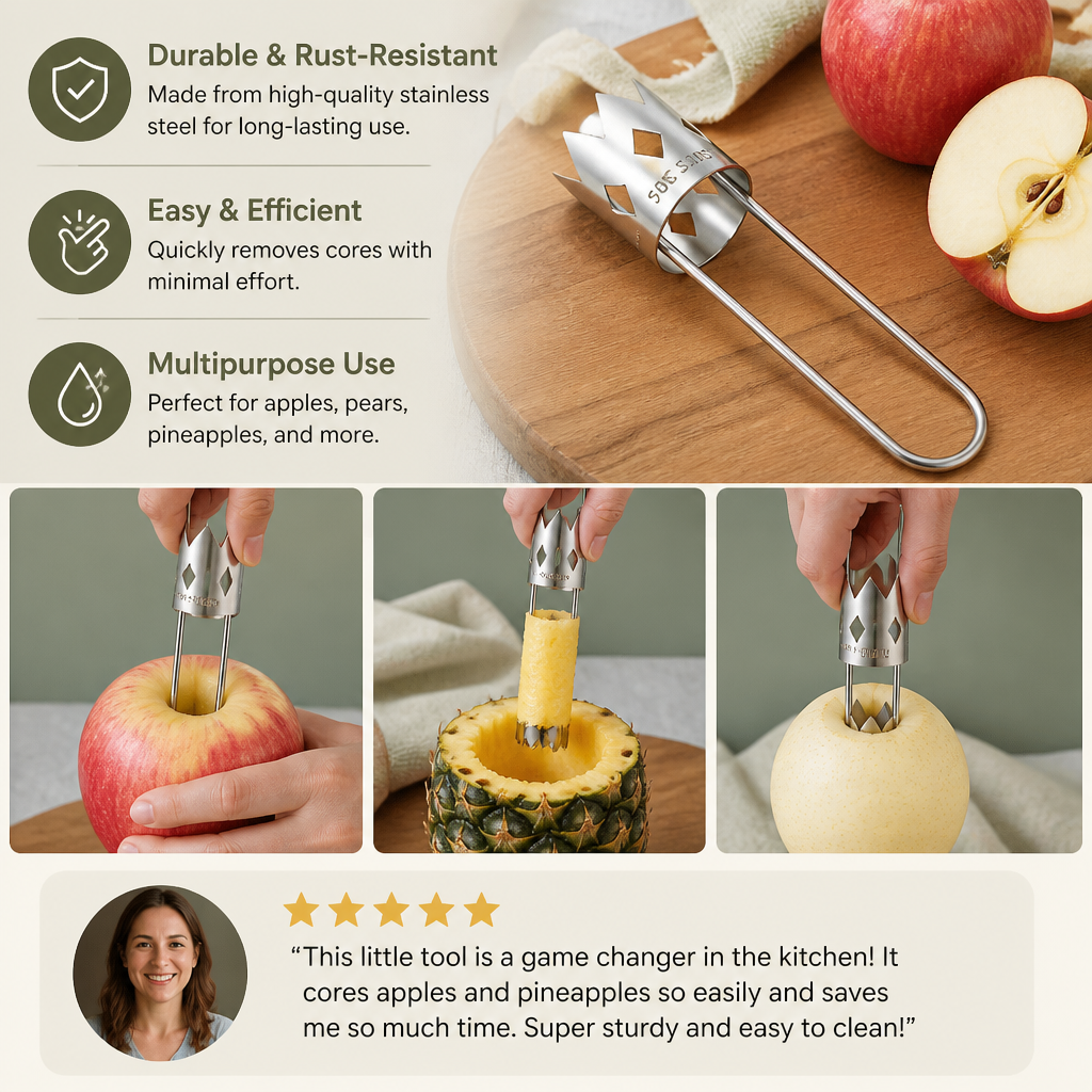 Stainless Steel Fruit Corer – Multifunctional Tool for Easily Removing Cores from Fruits & Vegetables
