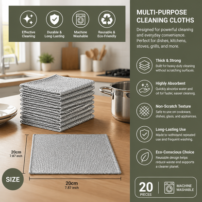 Multi-Purpose Reusable Cleaning Cloths – For Dishes, Kitchen, Stove & Grill (20 Pieces)