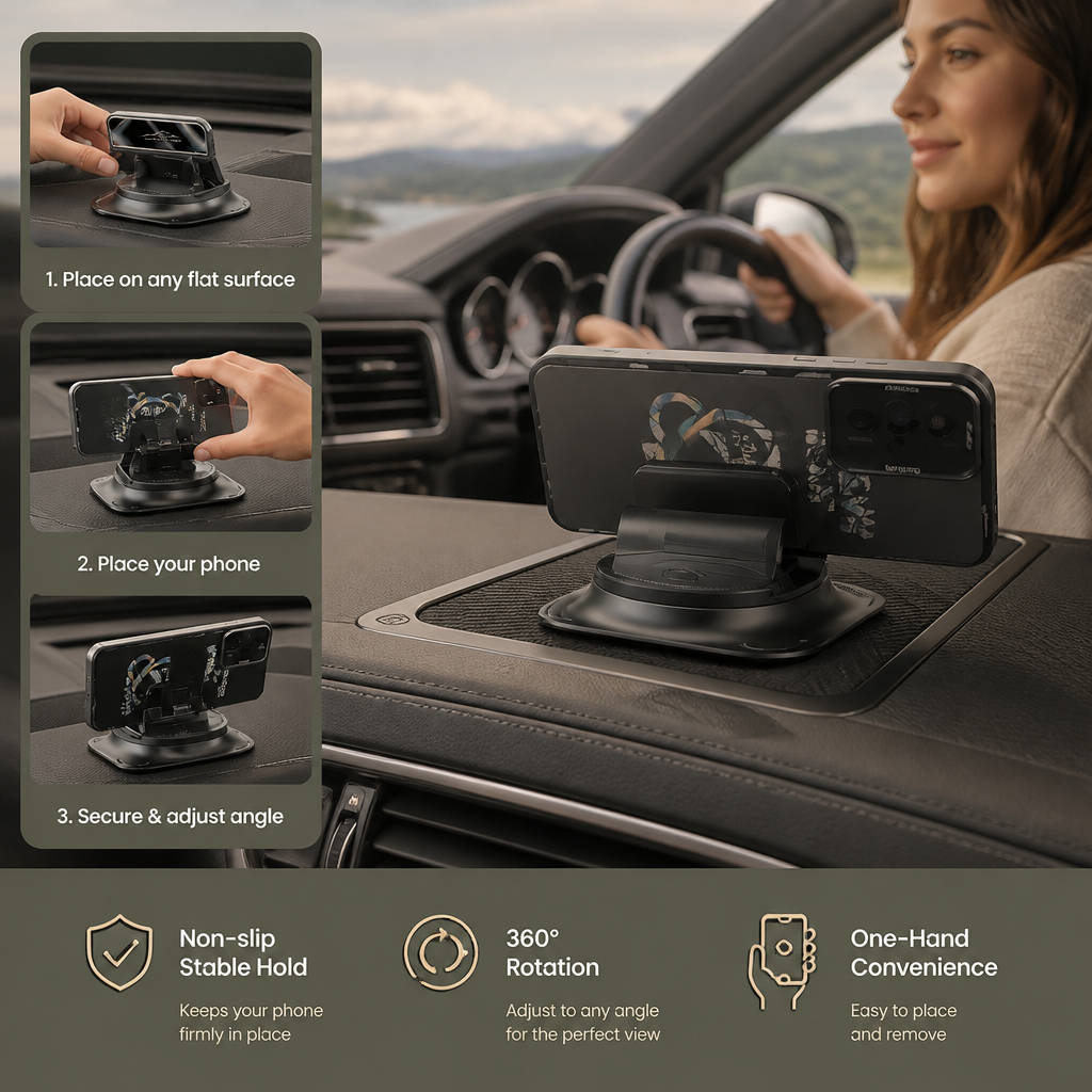 Car Phone Holder – Non-Slip Smartphone Mount for Dashboard & Center Console