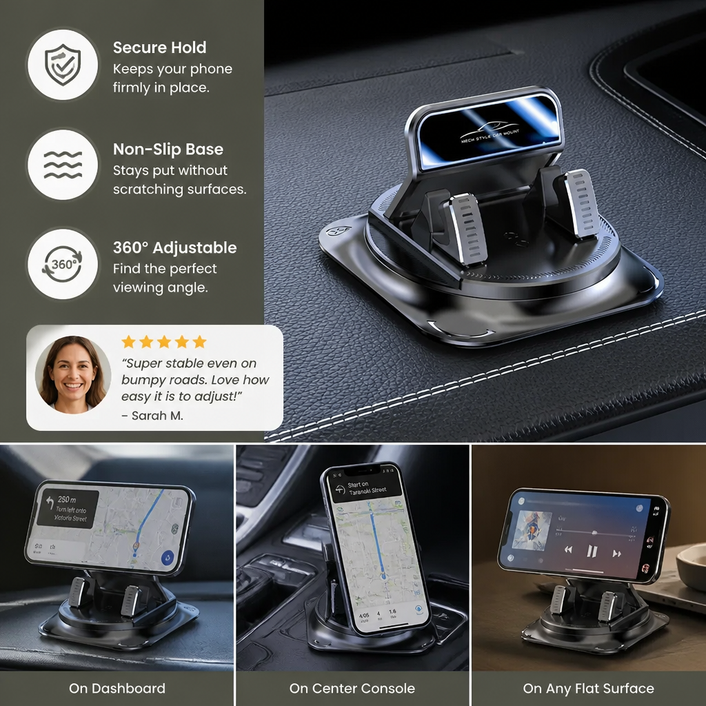 Car Phone Holder – Non-Slip Smartphone Mount for Dashboard & Center Console