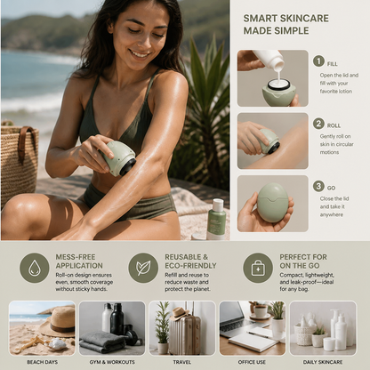 Refillable Sunscreen Roller Applicator – Silicone Lotion Dispenser for Travel