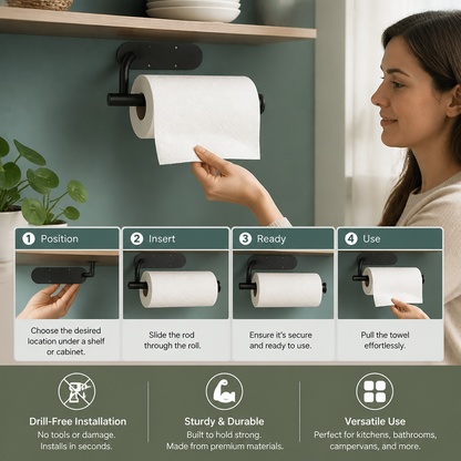 Modern Stainless Steel Roll Holder – Drill-Free Mount for Versatile Use
