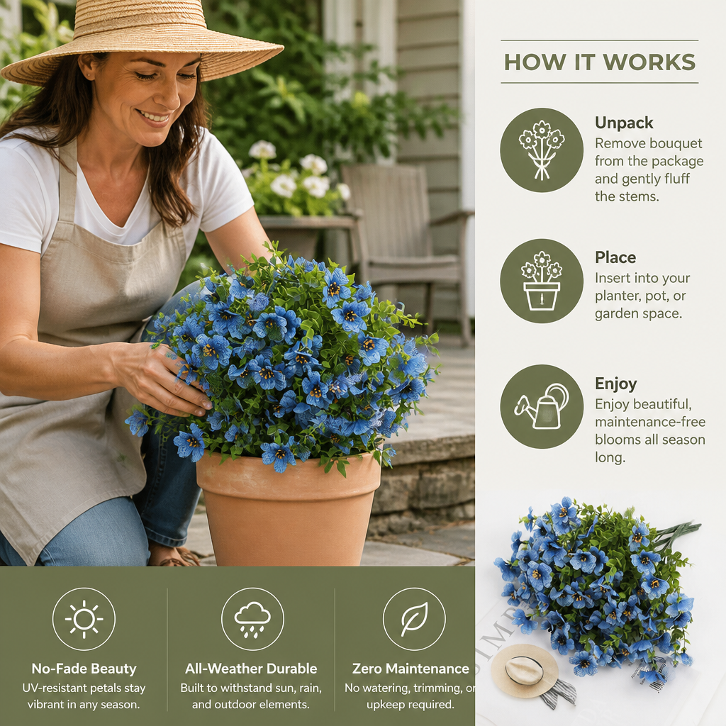 EverBloom No-Fade Artificial Wildflower Bouquet for Outdoor Planters