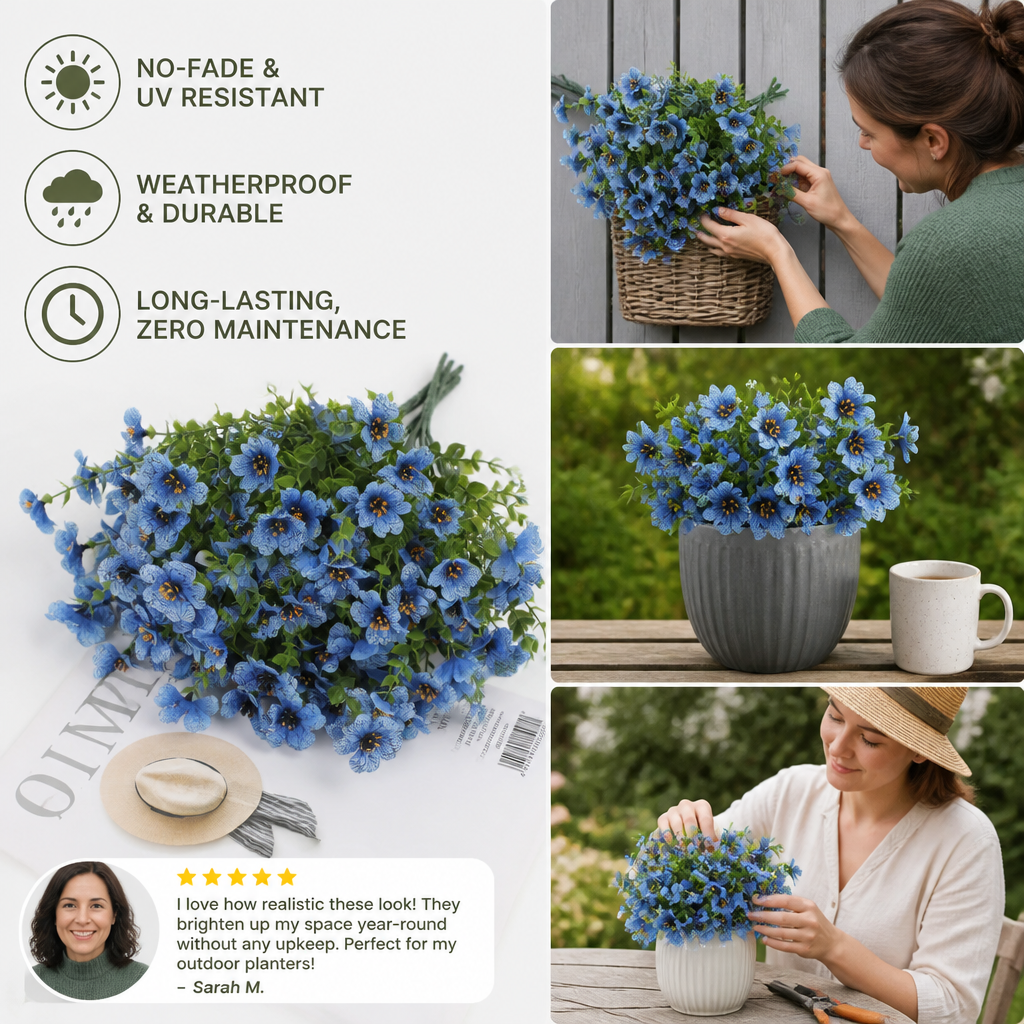 EverBloom No-Fade Artificial Wildflower Bouquet for Outdoor Planters