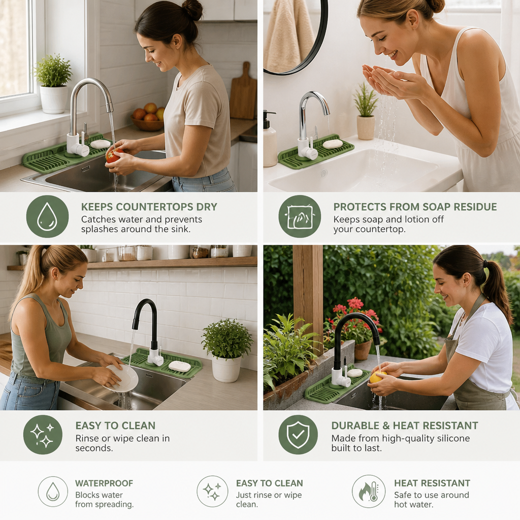 Silicone Faucet Splash Guard – Drip Mat for Sink & Basin