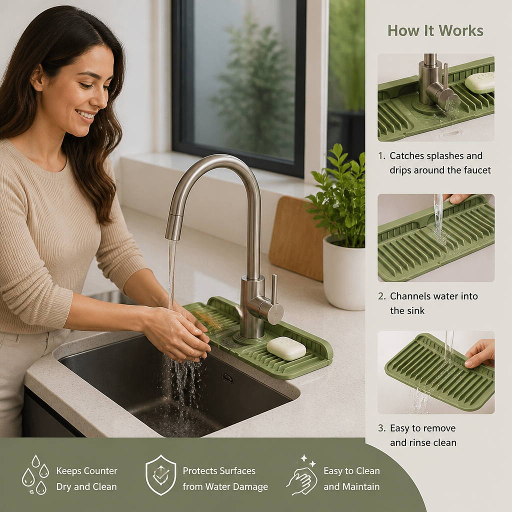 Silicone Faucet Splash Guard – Drip Mat for Sink & Basin
