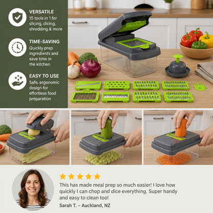 15-in-1 multifunction fruit & vegetable slicer – chop, dice & shred