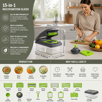 15-in-1 multifunction fruit & vegetable slicer – chop, dice & shred