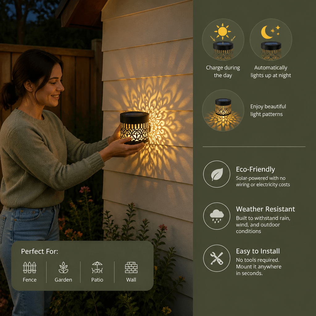 LED Solar Mandala Wall Light – Outdoor Light for Garden, Fence & Patio