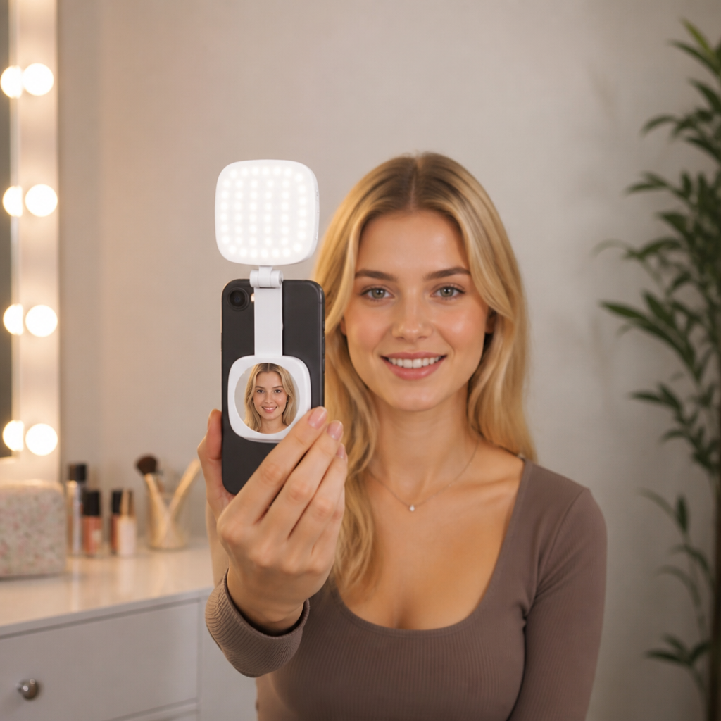 Magnetic LED Selfie & Beauty Light for Smartphones – Foldable, Portable with Mirror