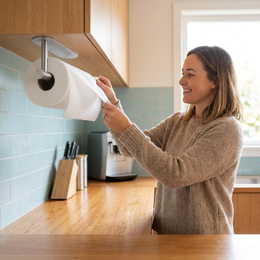 Modern Stainless Steel Roll Holder – Drill-Free Mount for Versatile Use