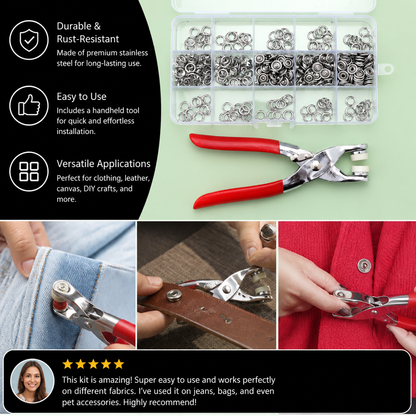Stainless Steel Snap Fastener Tool Kit – Metal Button Repair Set for Clothing, Leather & Crafts