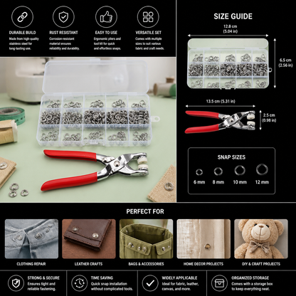 Stainless Steel Snap Fastener Tool Kit – Metal Button Repair Set for Clothing, Leather & Crafts