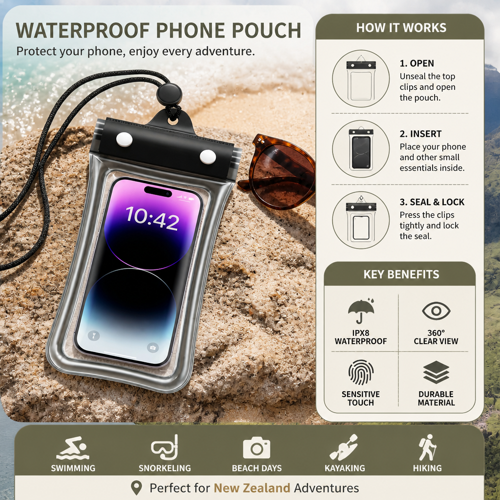 Waterproof Phone Pouch – Clear Touchscreen Case with Lanyard for Beach & Swimming