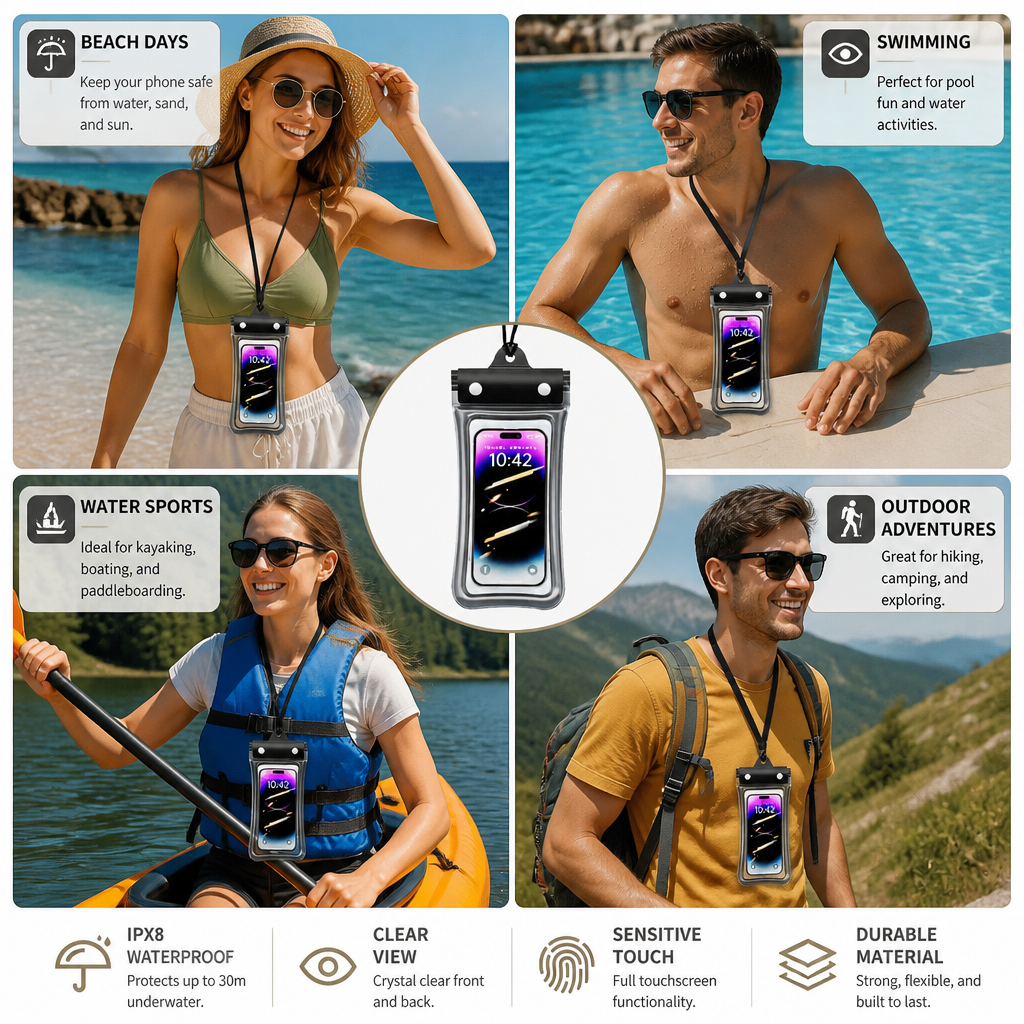 Waterproof Phone Pouch – Clear Touchscreen Case with Lanyard for Beach & Swimming