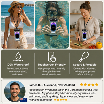 Waterproof Phone Pouch – Clear Touchscreen Case with Lanyard for Beach & Swimming