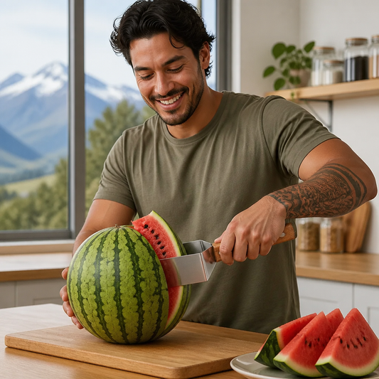 Stainless Steel Watermelon Slicer with Wooden Handle – Clean & Quick Portioning