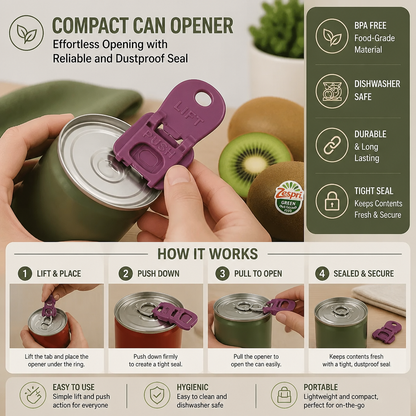 Compact Can Opener – Effortless Opening with a Reliable and Dustproof Seal