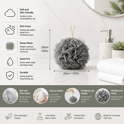 Practical bath sponge with drawstring – for extra foam and gentle skin cleansing