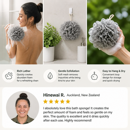 Practical bath sponge with drawstring – for extra foam and gentle skin cleansing