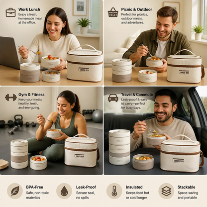 3-Piece Lunch Box Set – Insulated, Leak-Proof & Practical for On-the-Go