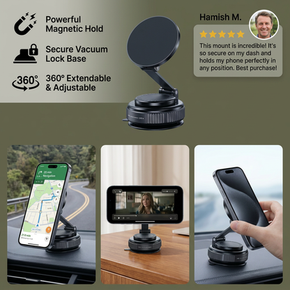Magnetic Suction Cup – Extendable 360° Phone Holder with Vacuum Lock