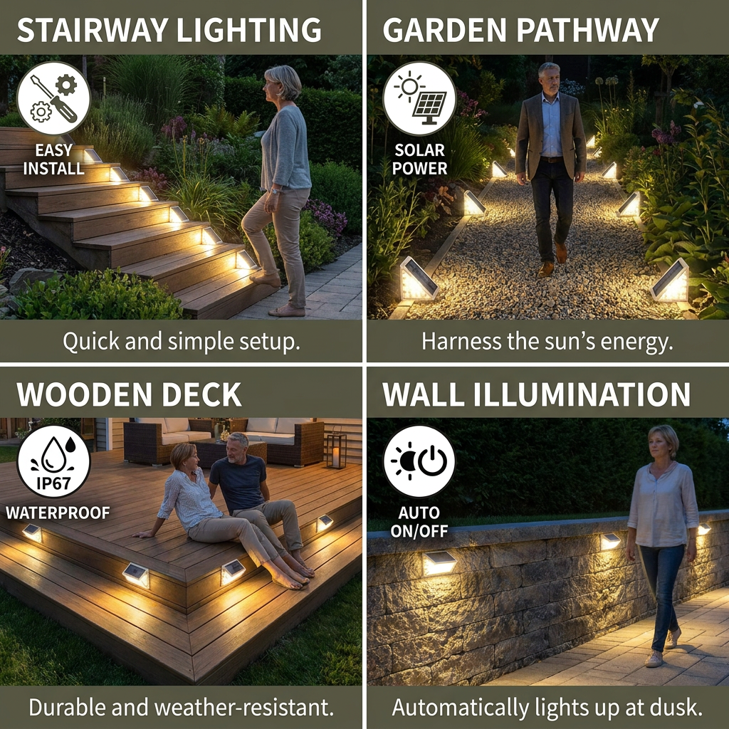 Solar LED Step Lights – IP67 Waterproof Stair & Pathway Lighting
