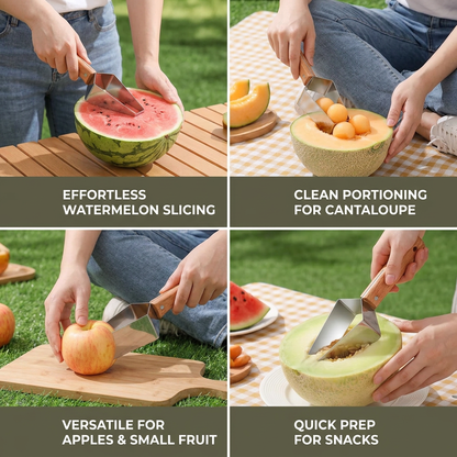 Stainless Steel Watermelon Slicer with Wooden Handle – Clean & Quick Portioning