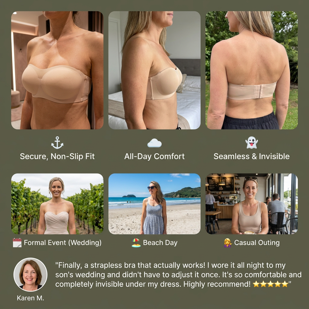 Strapless Bandeau Push-Up Bra – Non-Slip, Supportive & Seamless for Maximum Hold
