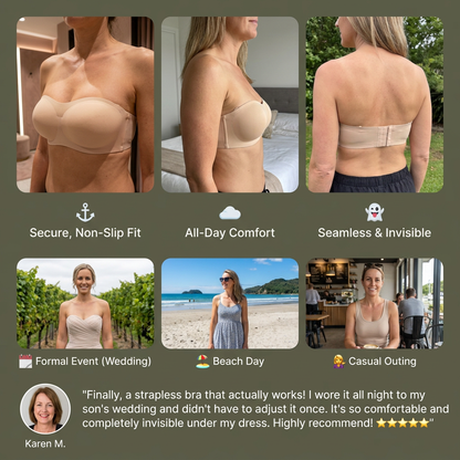 Strapless Bandeau Push-Up Bra – Non-Slip, Supportive & Seamless for Maximum Hold