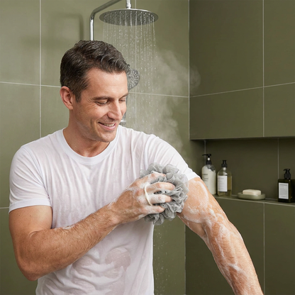 Practical bath sponge with drawstring – for extra foam and gentle skin cleansing