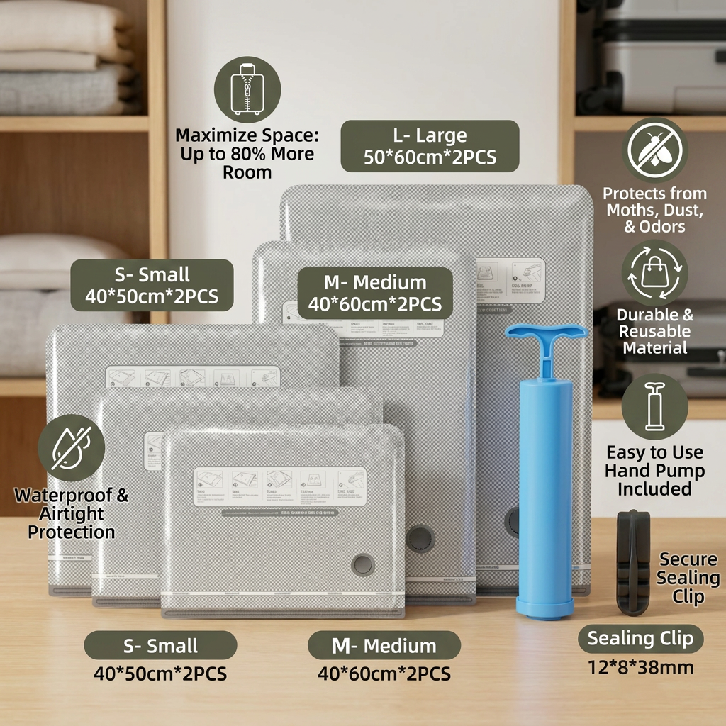 Travel Vacuum Storage Bag Set with Rechargeable Air Pump