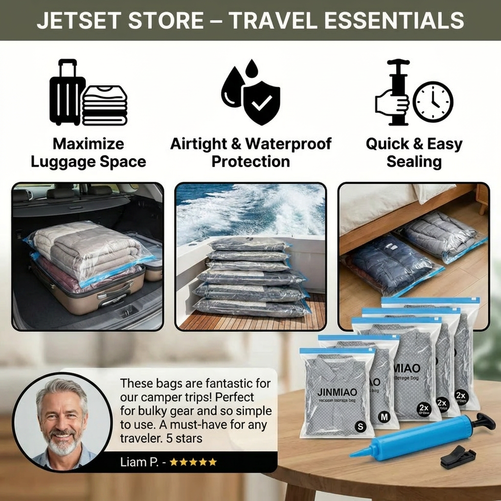 Travel Vacuum Storage Bag Set with Rechargeable Air Pump