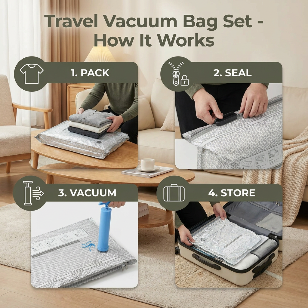 Travel Vacuum Storage Bag Set with Rechargeable Air Pump