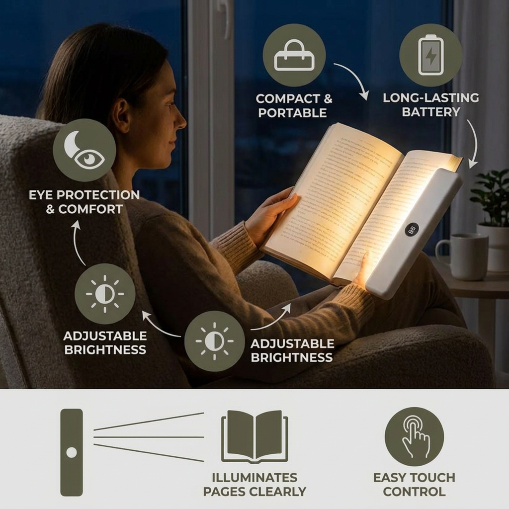 Rechargeable LED Reading Lamp – Portable Book and Night Light for Relaxing and Stress-Free Moments
