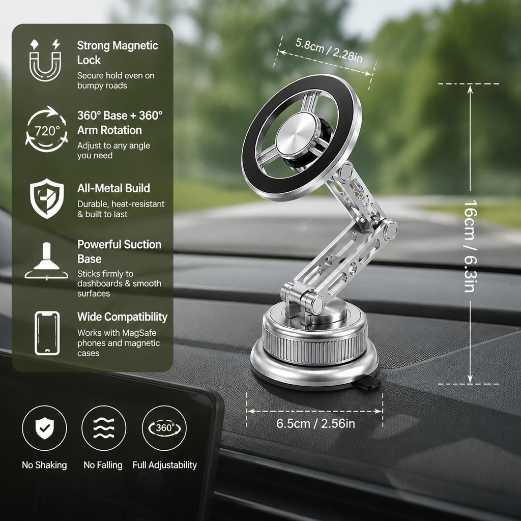 Ultra-Strong Suction Durable Full-Metal Magnetic Car Phone Mount
