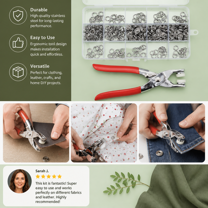 Stainless Steel Snap Fastener Tool Kit – Metal Button Repair Set for Clothing, Leather & Crafts