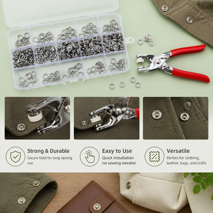 Stainless Steel Snap Fastener Tool Kit – Metal Button Repair Set for Clothing, Leather & Crafts