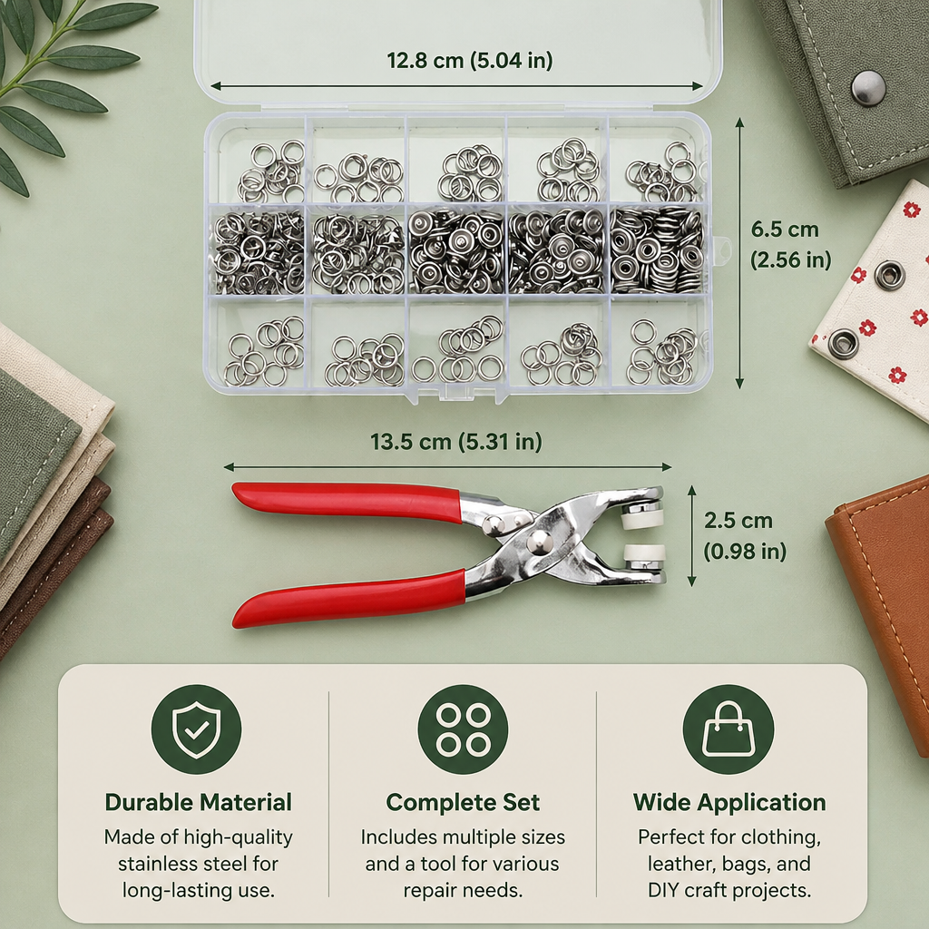 Stainless Steel Snap Fastener Tool Kit – Metal Button Repair Set for Clothing, Leather & Crafts