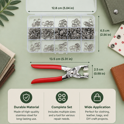 Stainless Steel Snap Fastener Tool Kit – Metal Button Repair Set for Clothing, Leather & Crafts