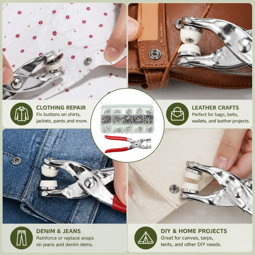 Stainless Steel Snap Fastener Tool Kit – Metal Button Repair Set for Clothing, Leather & Crafts